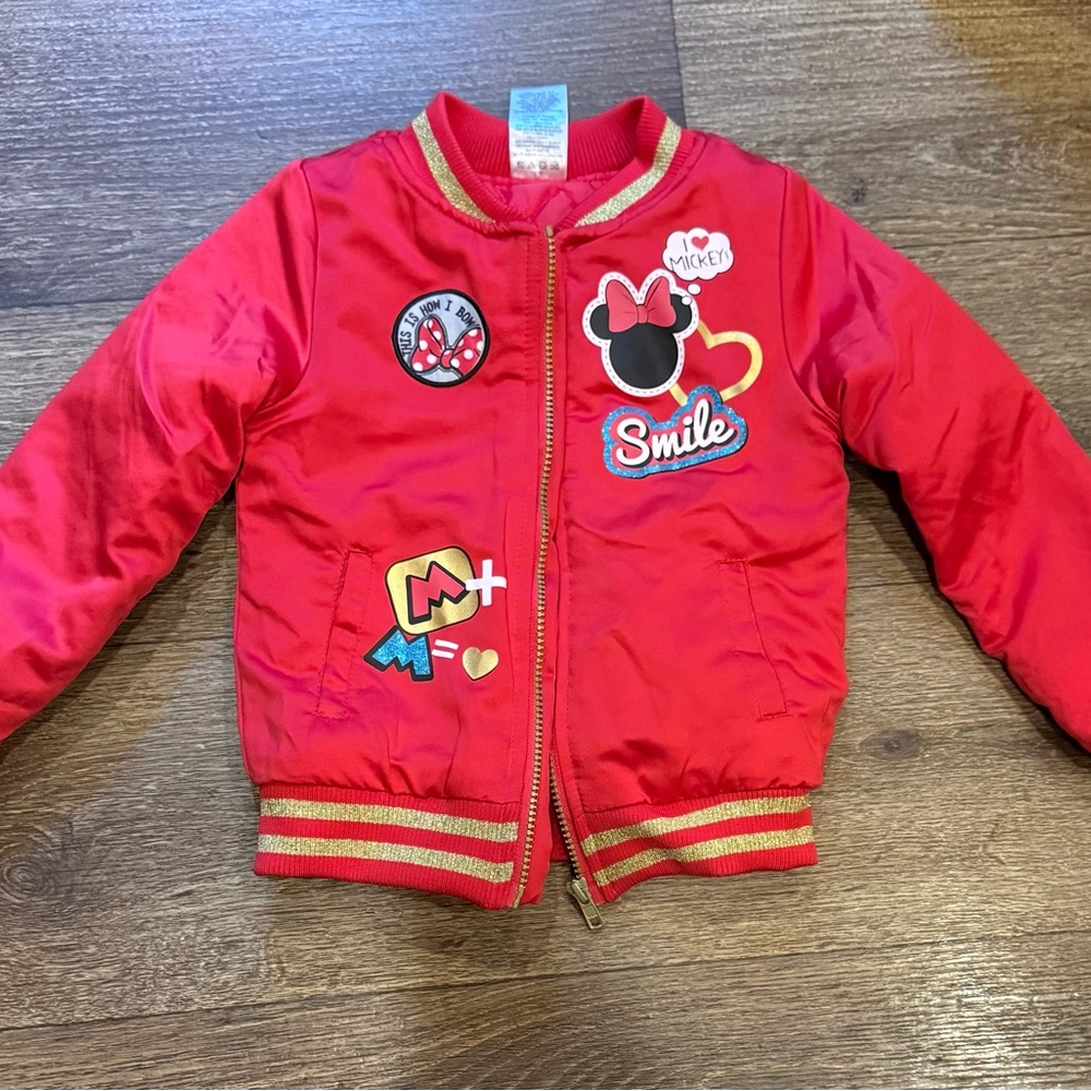 Disney Girl’s Red Bomber Jacket with Patches
